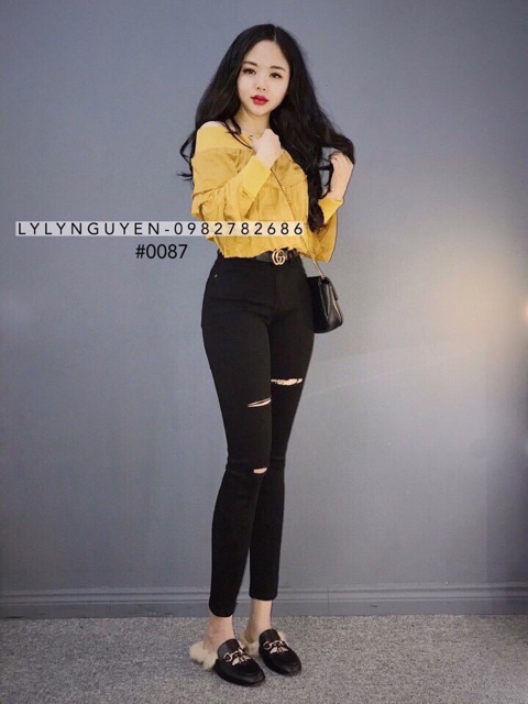 Quần jeans đen lành và rách gối 130k