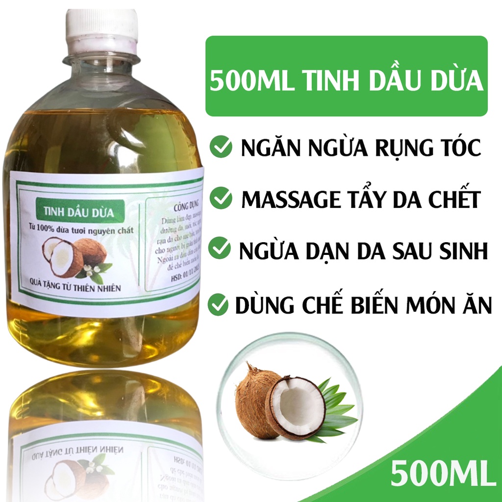 500ml dầu dừa nấu thủ công nguyên chất dưỡng da, dưỡng tóc handmade