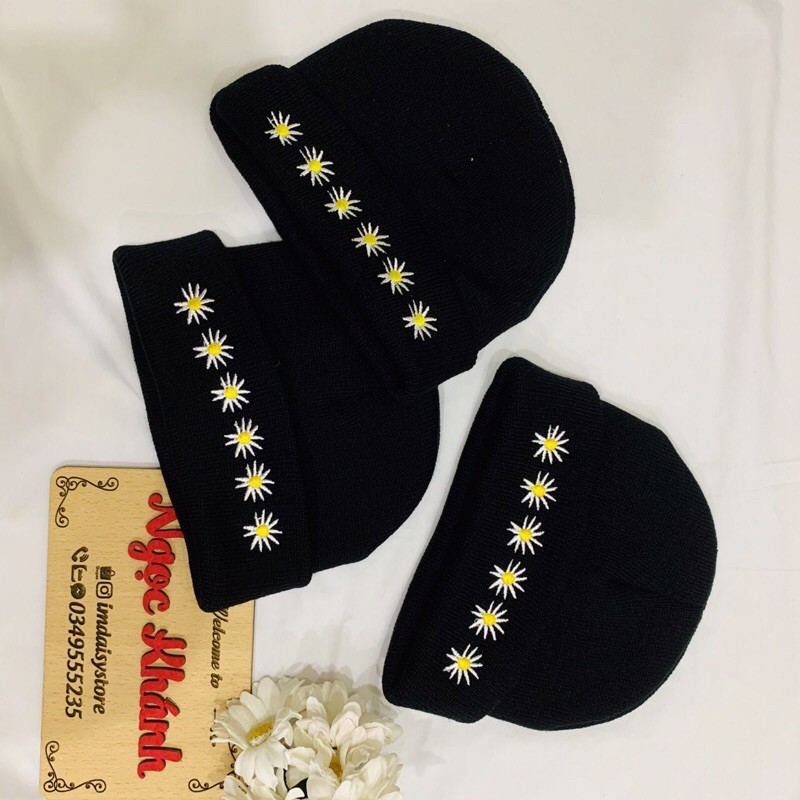 Mũ len thêu hoa cúc Gdragon GD (ảnh thật kèm video)