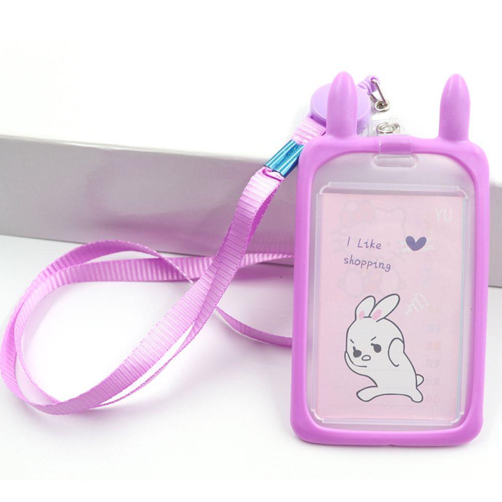 SUSANS Phim hoạt hình dễ thương Thẻ ID Tay áo Mèo Thỏ Xe buýt Chủ thẻ Xe buýt Có thể thu vào Dây buộc Dây buộc Trẻ em Quà tặng