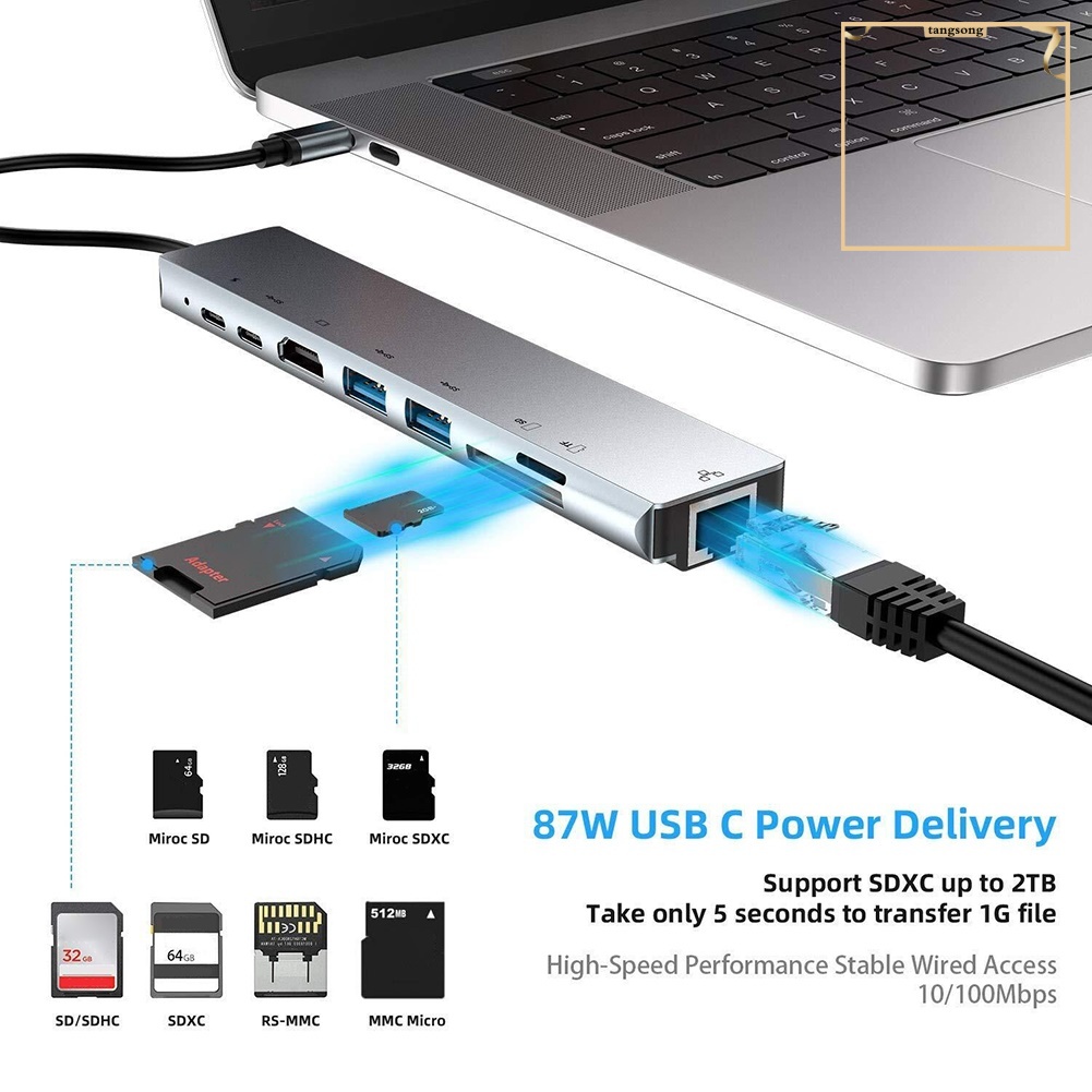 Bộ Sạc Đa Năng 8 Trong 1 Hdmi-Compatible Rj45 Usb 3.0 Tf Pd | BigBuy360 - bigbuy360.vn