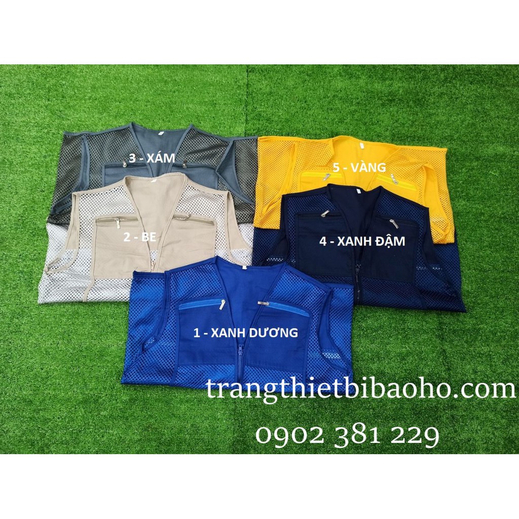 Áo ghi lê phản quang kaki phối lưới 8 túi 7 khóa kéo thoáng mát - 5 màu lựa chọn