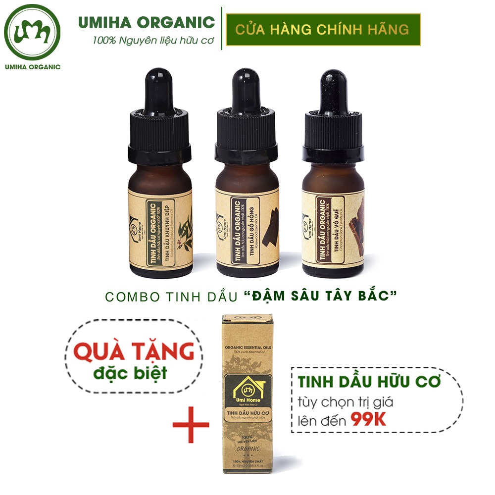 Combo 3 lọ Tinh Dầu UMIHA gồm - Gỗ Hồng, Khuynh Diệp, Vỏ Quế (10mlx3) - Hữu cơ nguyên chất