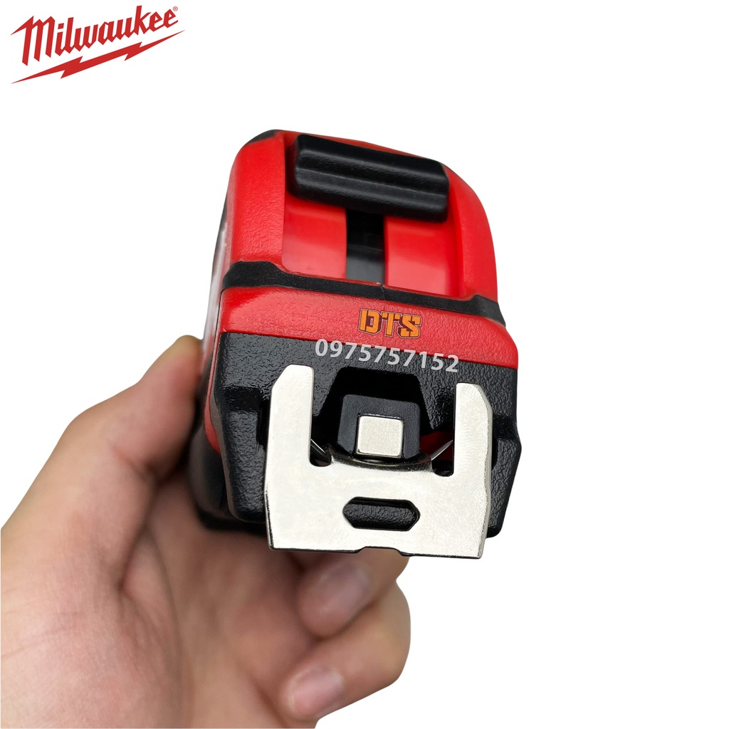 Thước kéo 5m cao cấp Milwaukee Mỹ siêu bền, thước cuộn thép nền trắng công nghiệp độ chính xác tuyệt đối, chống va đập