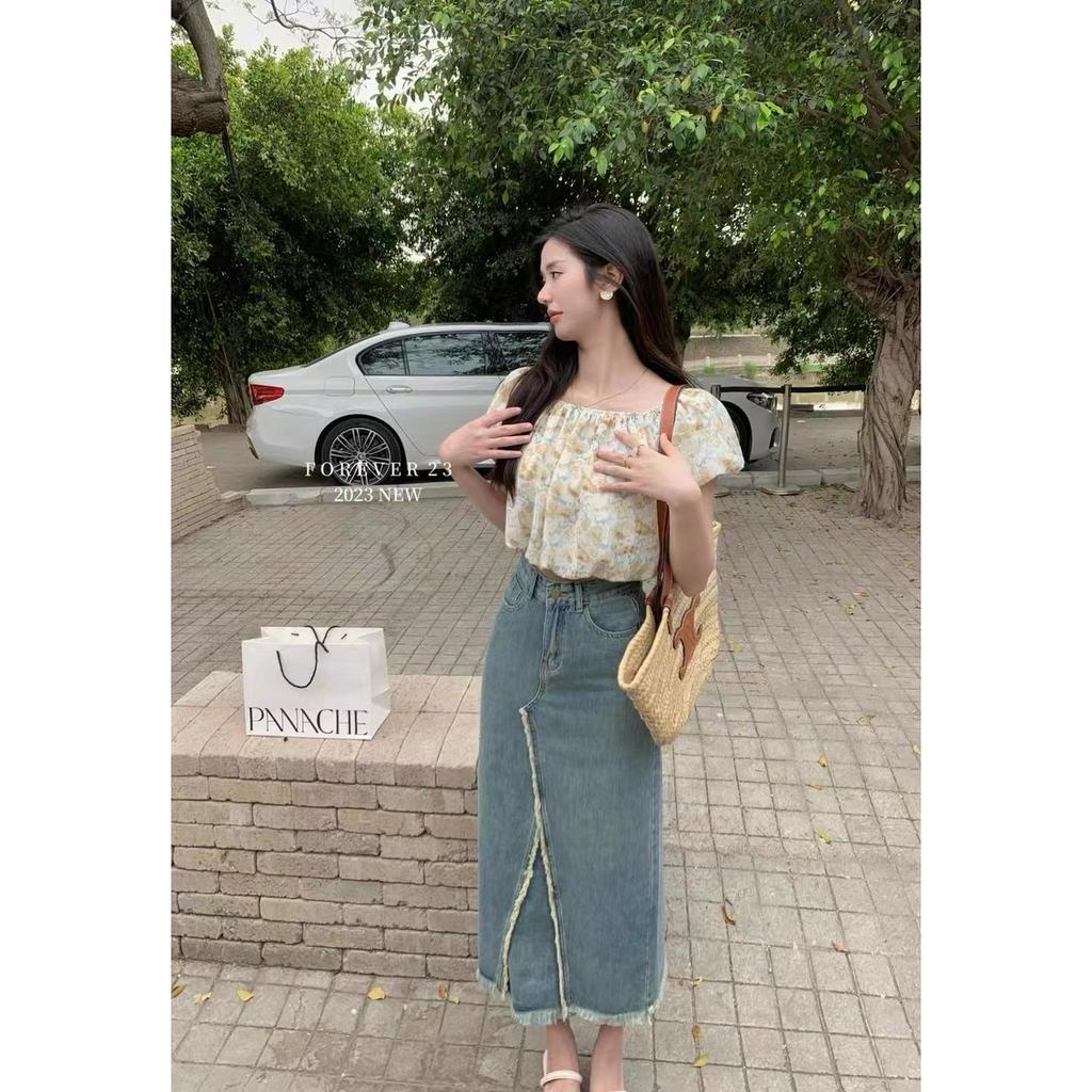 Áo Voan Hoa Trễ Vai Tay Bồng - Áo Trễ Vai Hoa Bánh Bèo Tay Bồng Thời Trang Nữ Hè