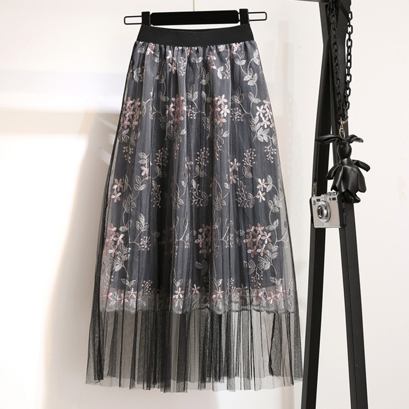 Chân Váy Xếp Ly Thêu Hoa 3 Lớp, Hoa Thêu Tinh Tế VD21 | BigBuy360 - bigbuy360.vn