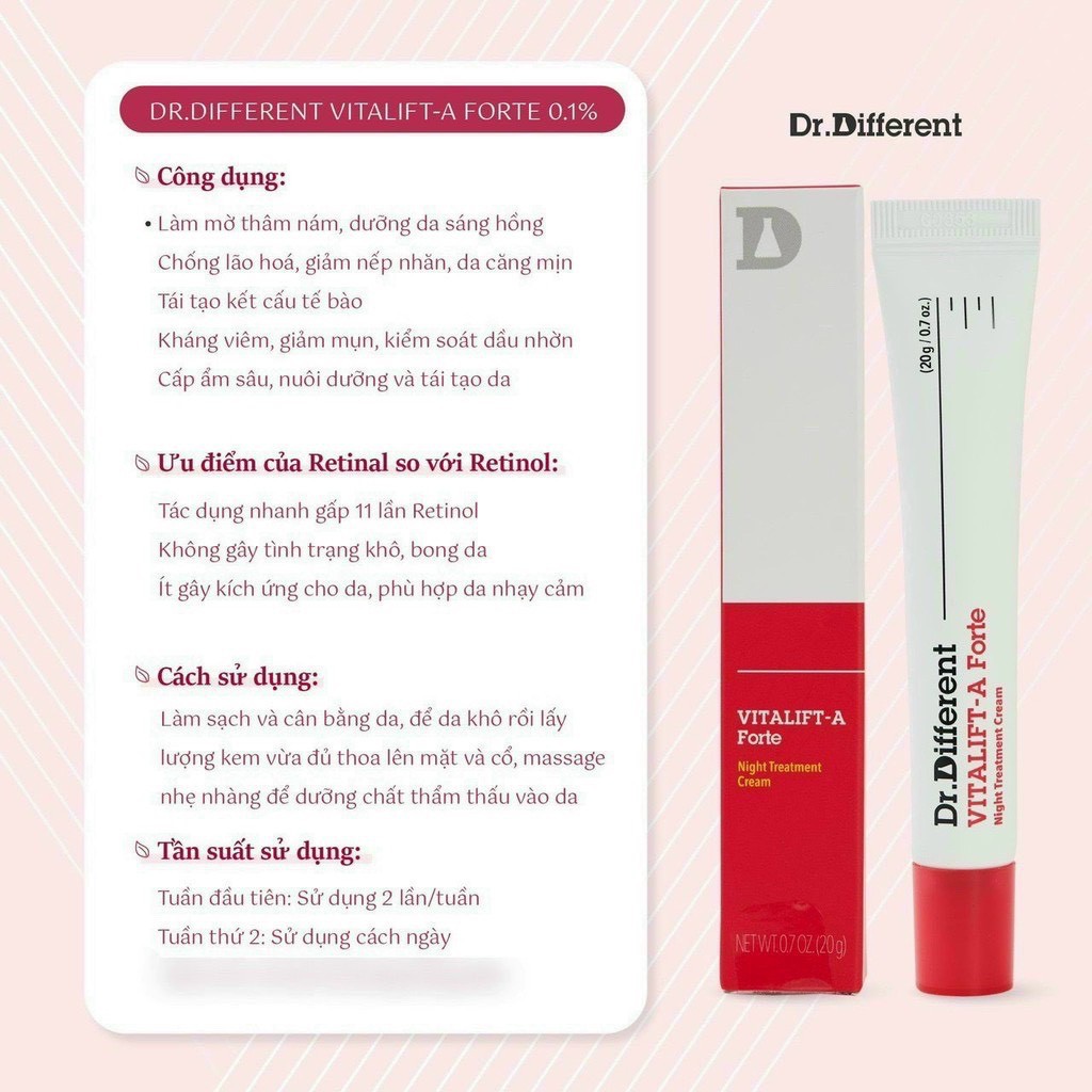 [Mã 254FMCGSALE giảm 8% đơn 500K] Kem dưỡng da Retinal Dr.Different Vita A Cream Forte 0.1 phiên bản mới