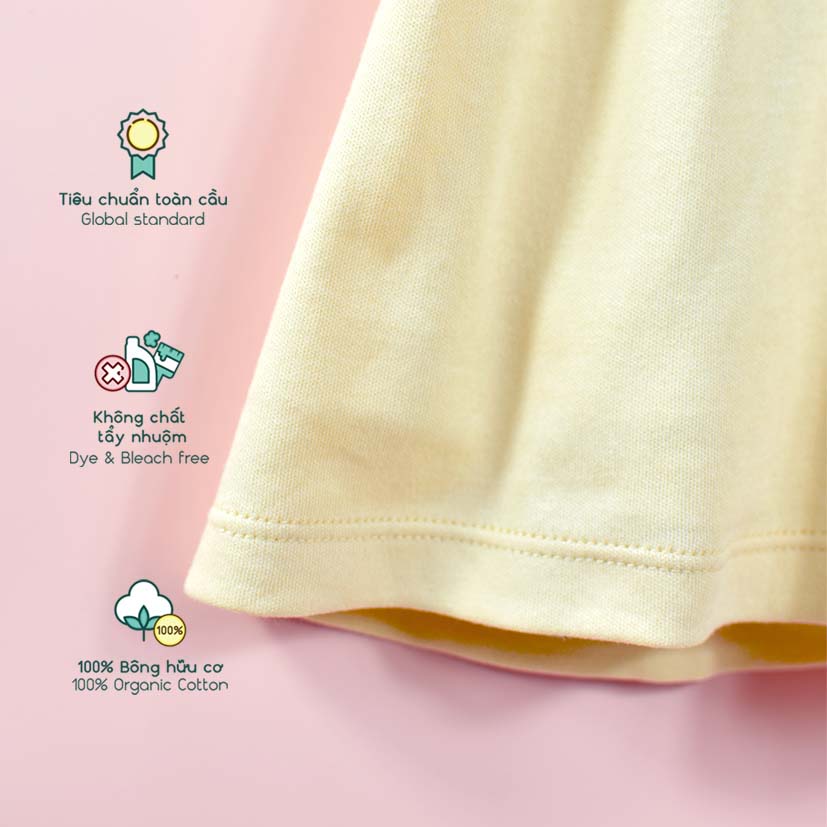 Quần áo trẻ em Bobicraft - Áo đầm cổ viền trắng lá sen - Cotton hữu cơ organic an toàn