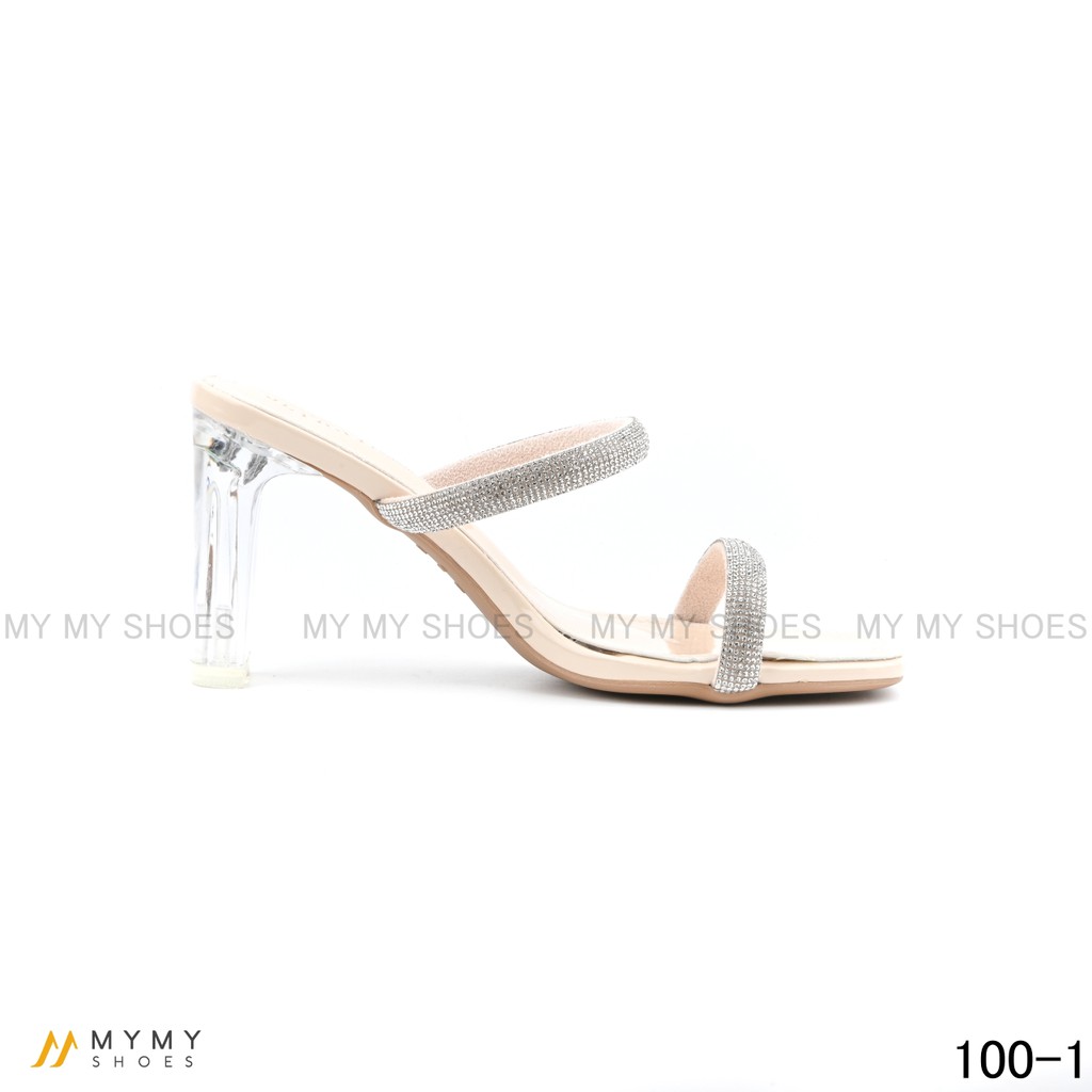 Dép mymy shoes 2 dây đá mũi vuông gót vuông trong 7p 100-1