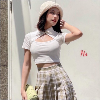 Áo croptop cài cúc cổ bẻ