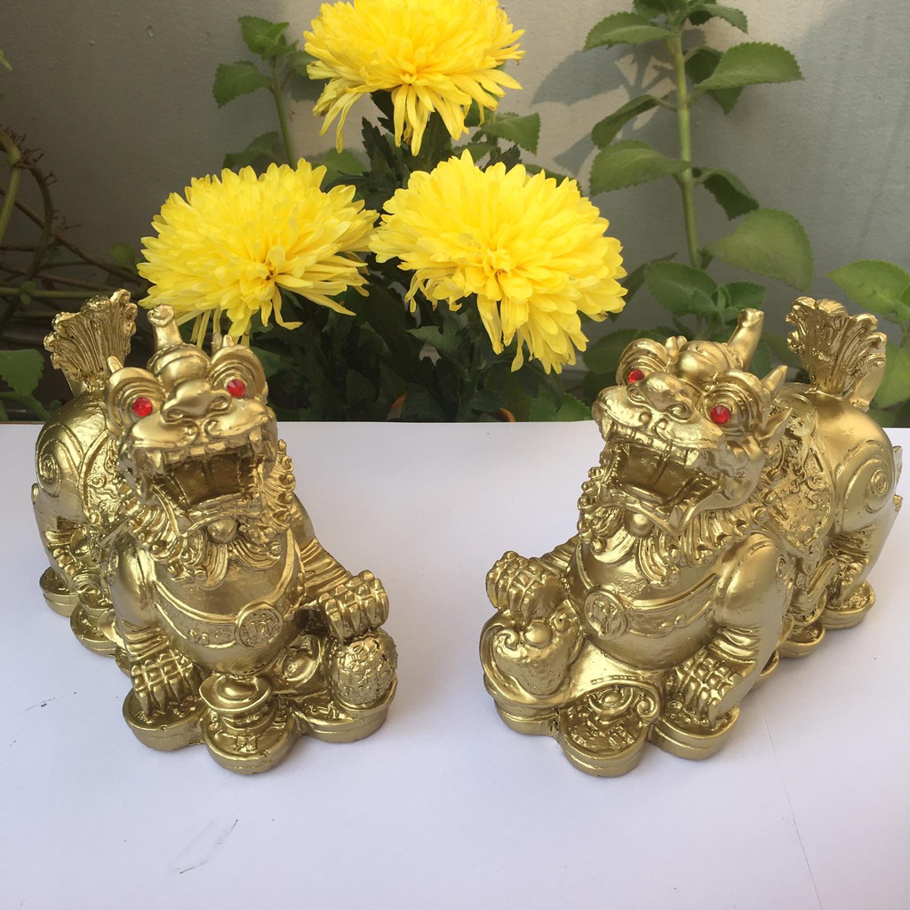 Tỳ hưu phong thủy ,Cặp tỳ hưu màu đồng zize lớn,linh vật phong thủy tài lộc dài 13.5 cm cao 11.5 cm