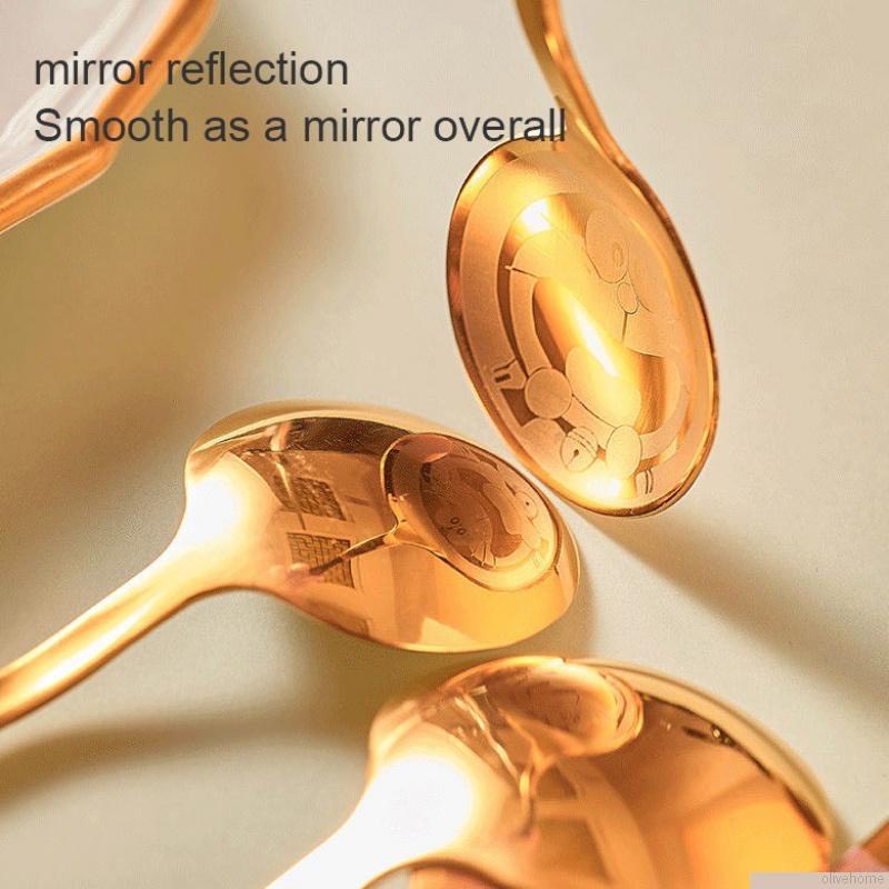 Set 4 Thìa Inox Mạ Vàng Cán Dài Sắc Màu Khắc Hình Doraemon Dễ thương Kèm Hộp Sang Trọng_1314