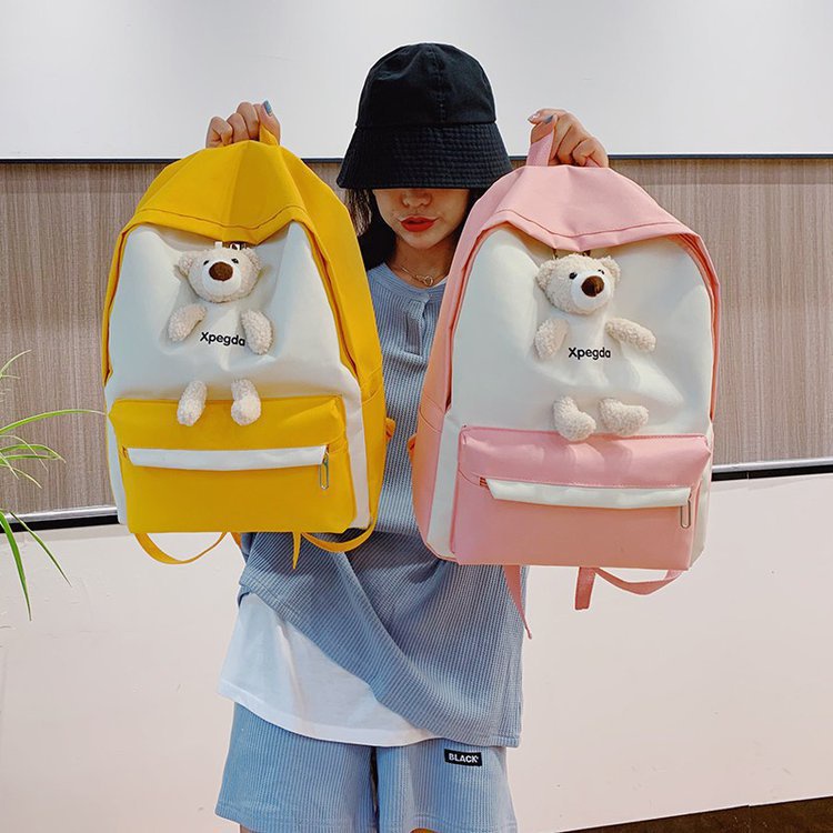 Balo Ulzzang Chống Nước Đi Học,Đi Chơi Phong Cách Hàn Quốc Có Búp Bê Gấu Sau Balo
