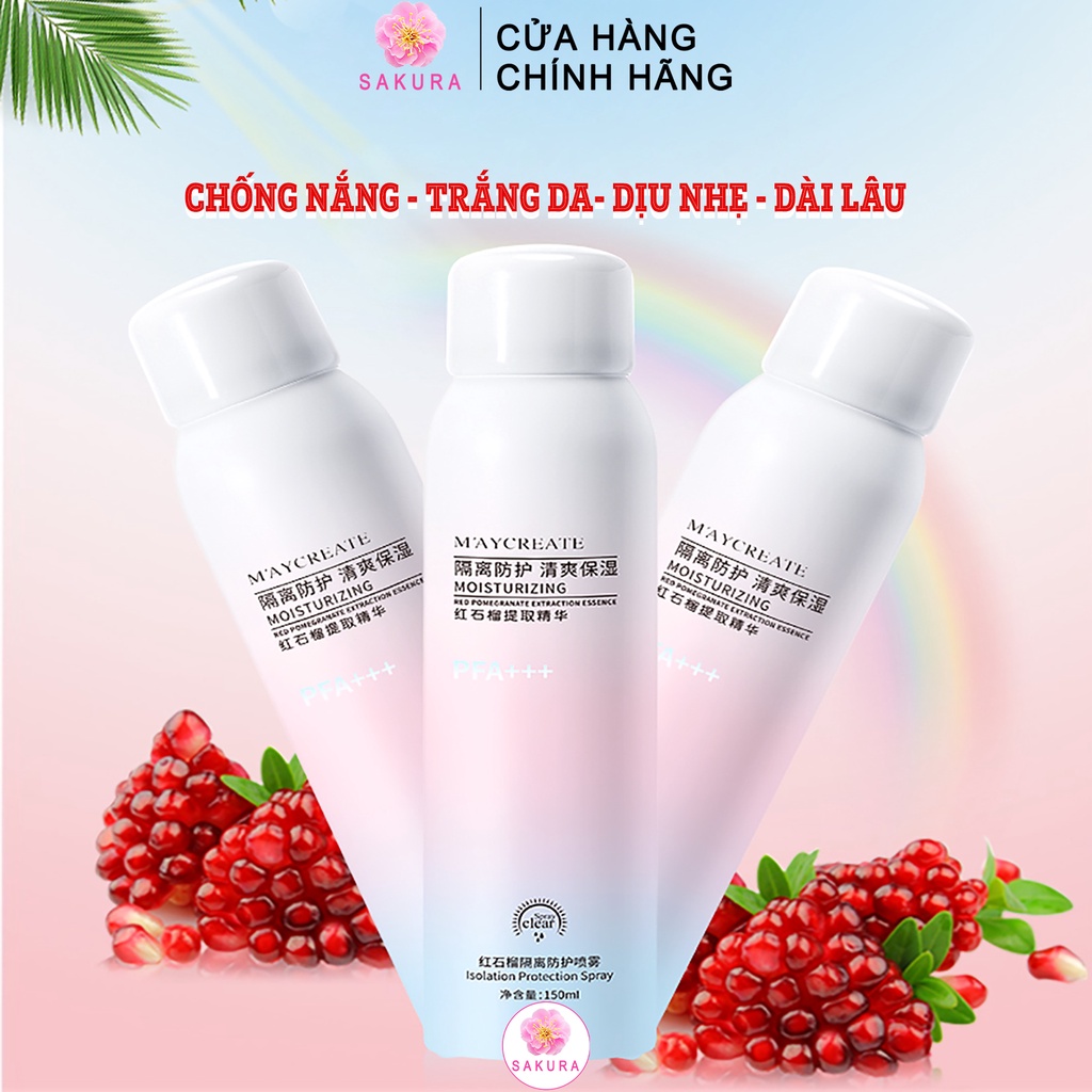 Chai Xịt chống nắng body giữ ẩm trắng da nâng tone chống lại tia UV MAYCREATE nội địa trung SAKURA 150ml