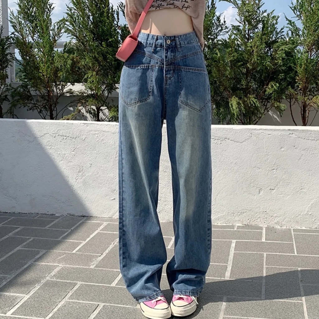 SUXI Quần Jean Dài Lưng Cao Dáng Ôm Ống Suông Kiểu Vintage Thời Trang Mùa Thu Cho Nữ