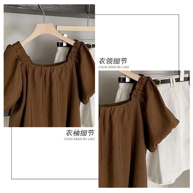 Áo Sơ Mi Tay Ngắn Cổ Vuông Màu Trơn Dáng Rộng Thời Trang Mùa Hè Cho Nữ