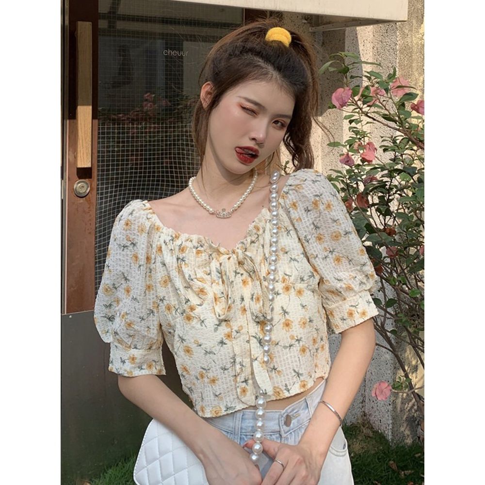 Áo Sơ Mi Tay Phồng Họa Tiết Hoa Thời Trang Nữ Tính