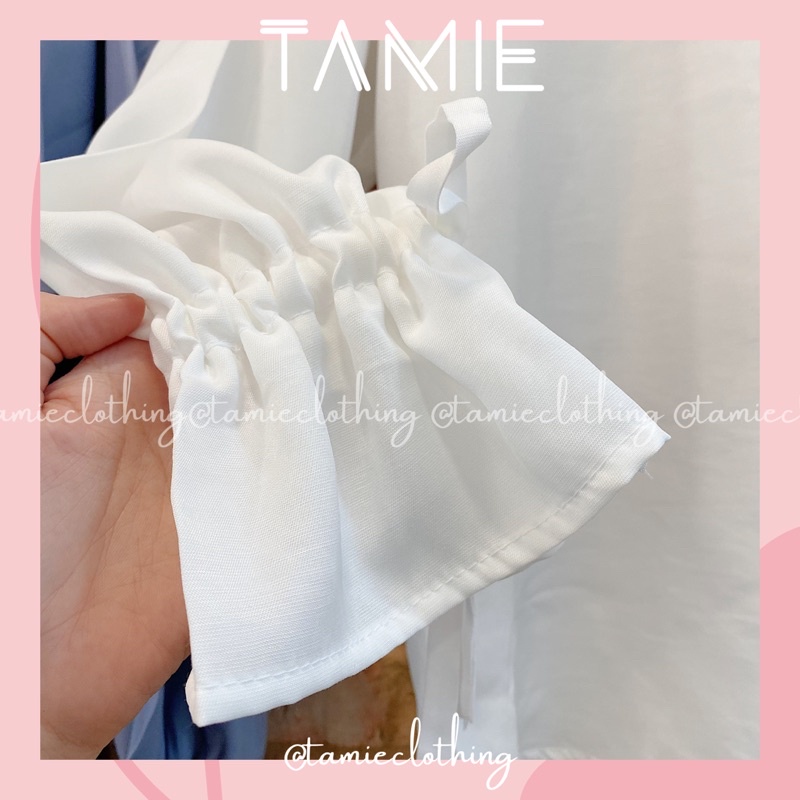Áo Sơ mi Tay Phồng Rút Dây Phối Nơ Lưng TAMIEclothing