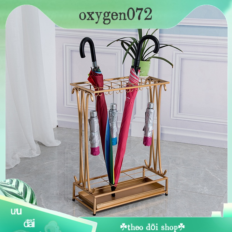 Oxygen072 thùng đựng ô dù Kệ lưu trữ ô Bàn ủi có khay nhỏ giọt 10 lỗ 8 móc Giá đỡ đứng cho tiền sảnh khách sạn tại nhà