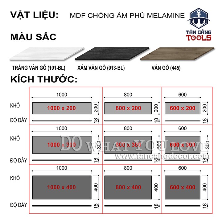 Tấm Gỗ 20 x 100 Cm MDF Chống Ẩm Phủ Melamine Trang Trí ( Có 3 Màu )