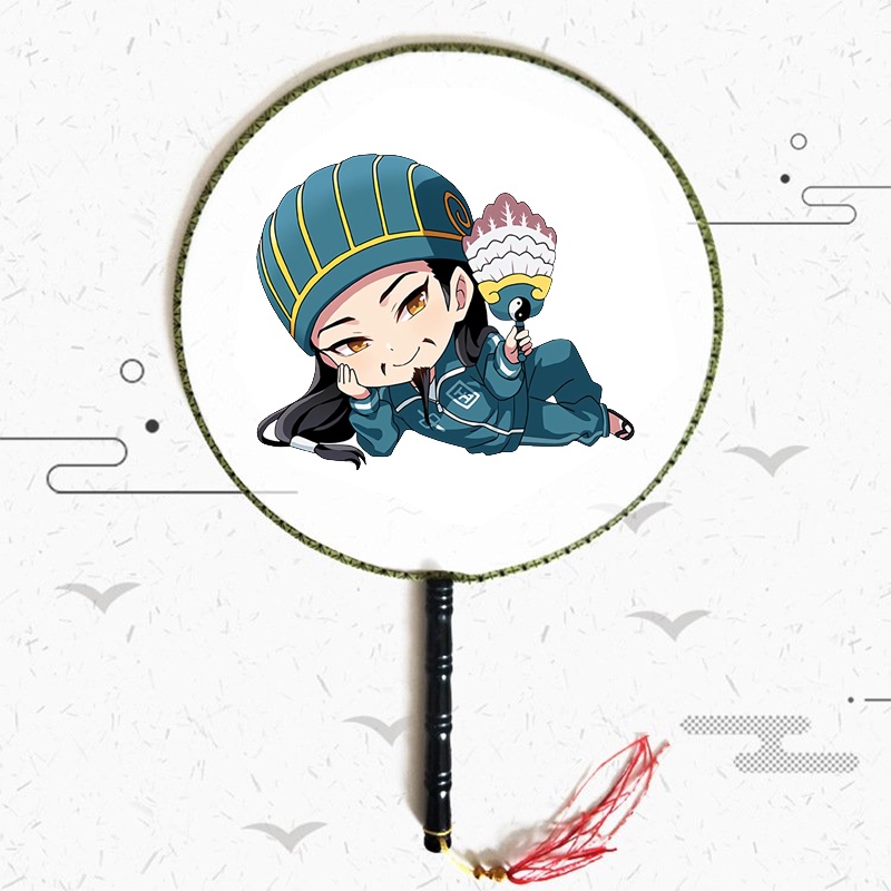 Quạt tròn cổ trang in hình KHỔNG MINH THÍCH ĐI QUẨY chibi anime cán gỗ quà tặng độc đáo xinh xắn