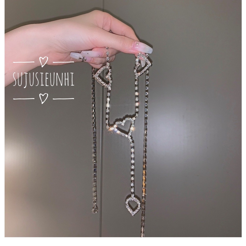 Dây xích đeo trang trí váy, quần hoặc eo hình trái tim đính đá nhân tạo