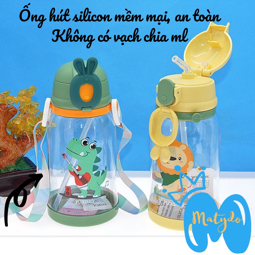 Bình nước học sinh 600ml chịu nhiệt có dây đeo tiện dụng an toàn cho bé đi học BN600
