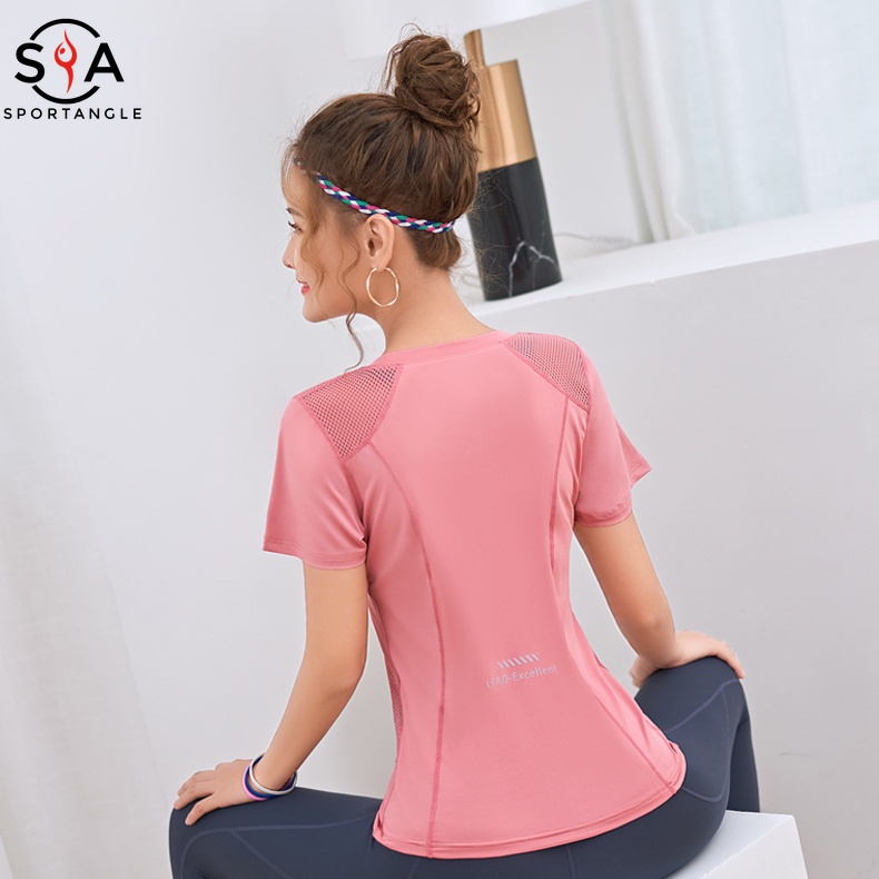 Áo thun thể thao kiểu dáng tay ngắn màu đơn sắc cá tính cho nữ