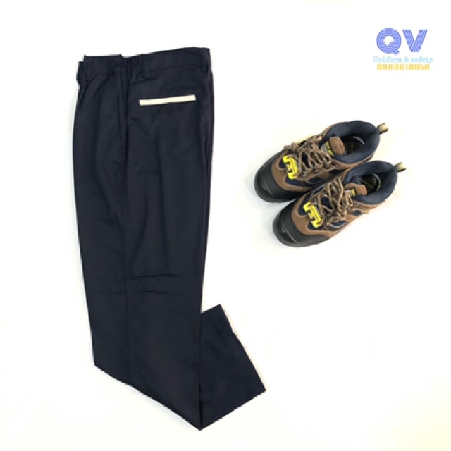 Quần áo bảo hộ lao động - Bộ quần áo bảo hộ - Bộ quần áo be phối tím than- dáng xuông - Vải v31