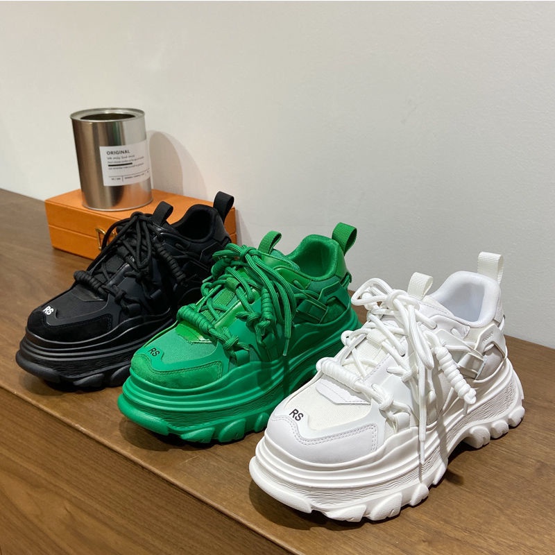 🎀COOL A Giày Sneaker Da Đế Dày Đa Năng Phong Cách Châu Âu Hàng Châu Âu da đế dày bánh xốp giày nhỏ màu trắng tăng chiều cao và hiện giày bố mỏng thường nữ đế trong triều