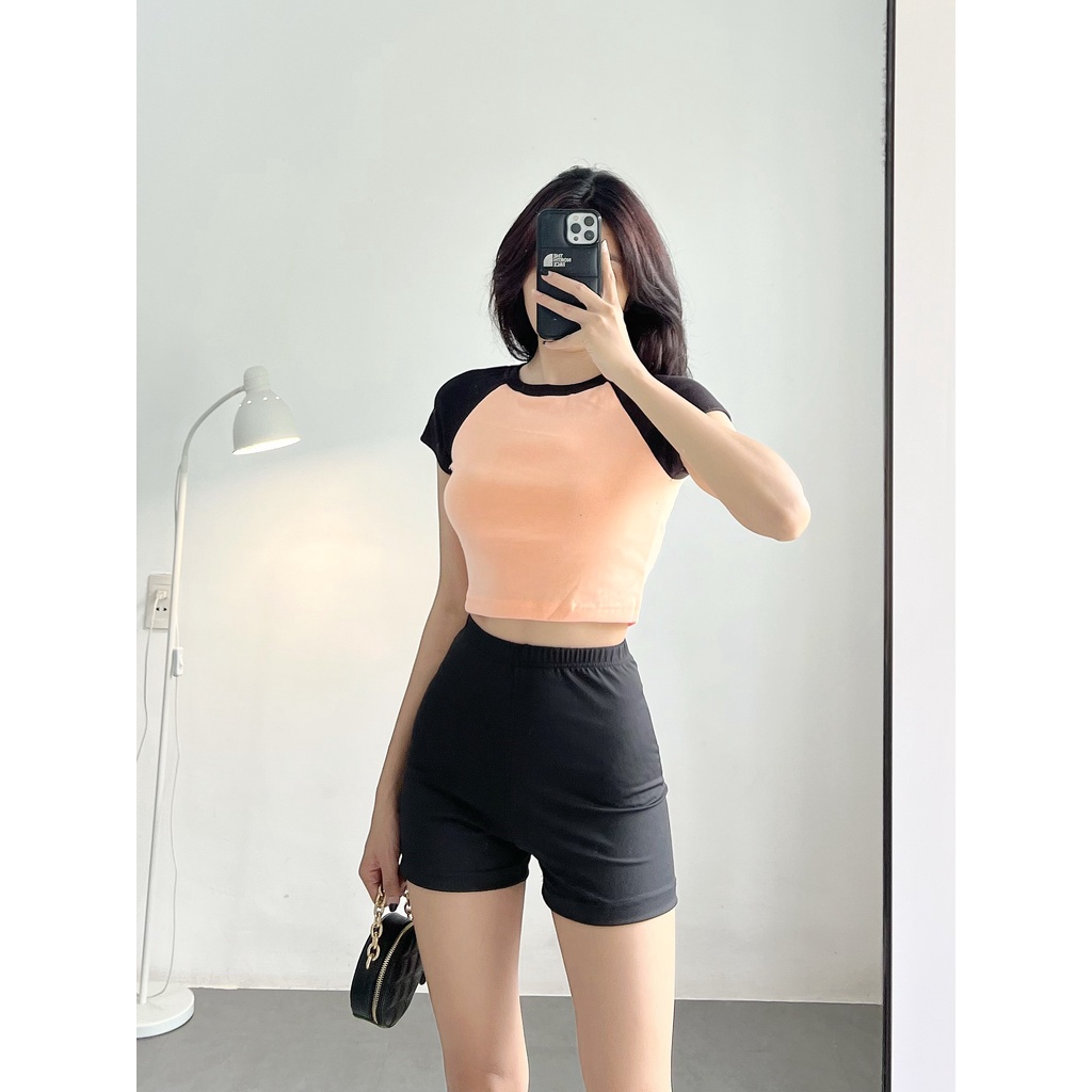 Áo croptop HHVINTAGE kiểu raglan, cổ tròn