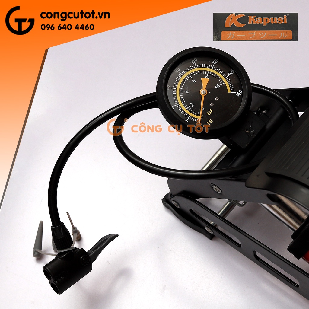 Bơm xe đạp chân 2 pitong 200cc áp 160psi 11.4 cân hơi KAPUSI K-3036