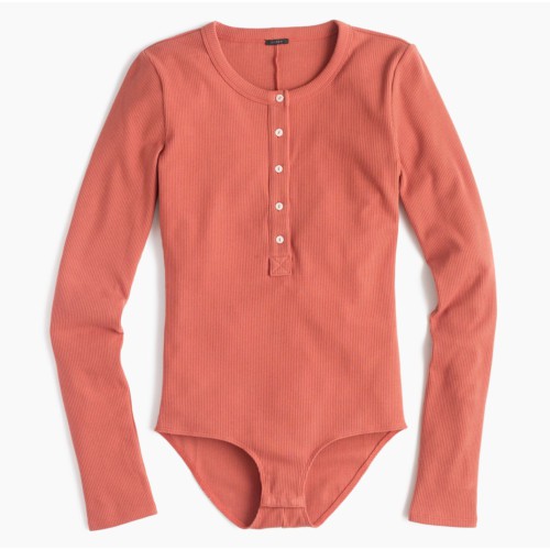 Bodysuit dài tay bấm nút ngực J Crew henley thun gân H3587