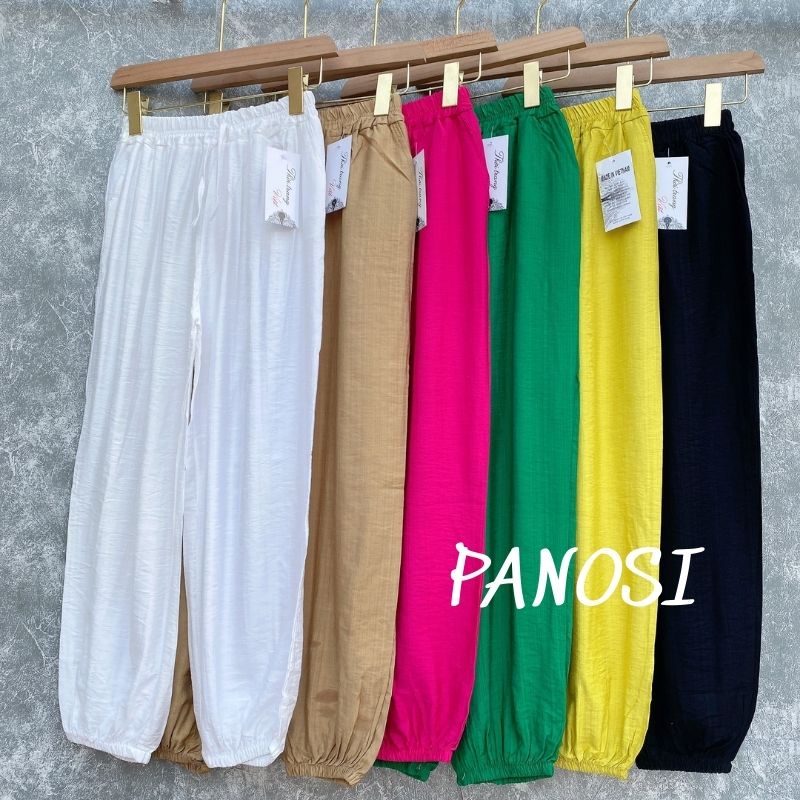 Quần dài nữ quần bom nữ bo gấu cạp chun chất đũi mềm mát thoải mái PANOSI - Q222