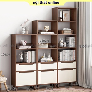 Kệ sách gỗ MDF chống ẩm phù hợp cho phòng học, giá sách để đồ đa năng màu gỗ tối sang trọng, chất liệu khung sắt bền bỉ