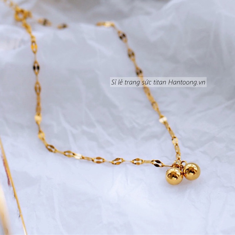 Lắc chân titan nữ không gỉ thiết kế bi tròn mạ vàng 18k phong cách thời trang ins đơn giản
