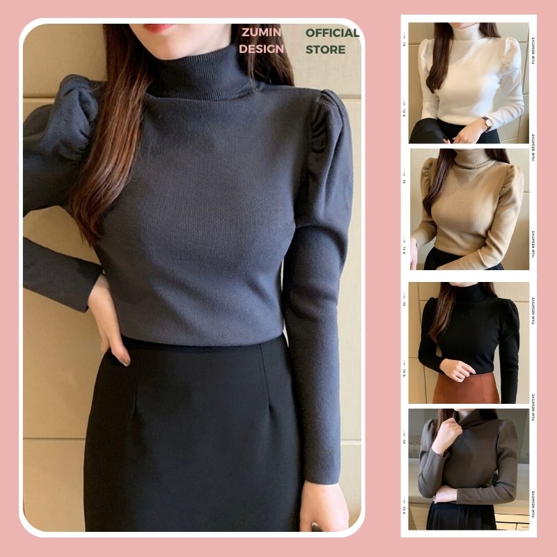 Áo len vai bồng cổ lọ dài tay kiểu dáng basic 5 màu trung tính dễ phối đồ Zumin | BigBuy360 - bigbuy360.vn