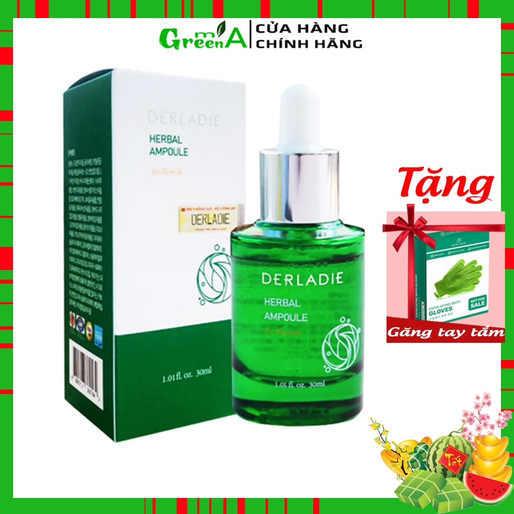 Serum Tràm Trà Derladie Tinh Chất Giảm Mụn Herbal Ampoule For Blemish Hết Mụn Sau 14 Ngày [NHẬP KHẨU CHÍNH HÃNG CÓ TEM]