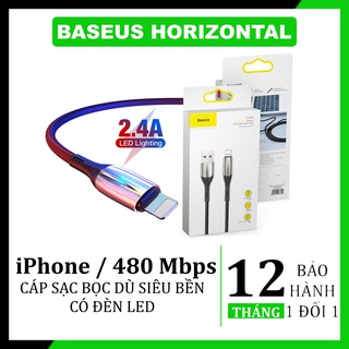 Cáp sạc iphone Baseus Lightning Horizontal Data hỗ trợ sạc nhanh 2.4A, LED báo sạc