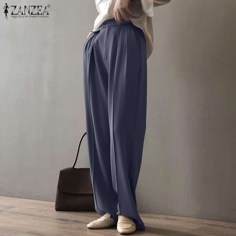 Quần Zanzea dài ống rộng phối nút thời trang cho nữ