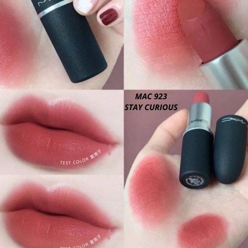 Son MAC Stay Curious 923 Đỏ Cam Đất - Powder Kiss Lipstick, son MAC chính hãng date mới bao check code