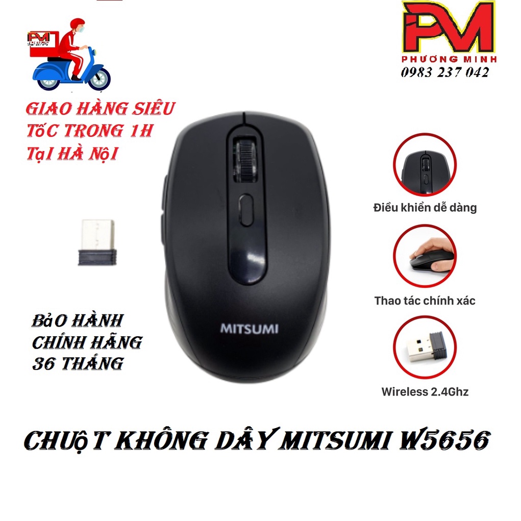 Chuột không dây Mitsumi W5656 (Siêu nhạy, siêu mượt, bền bỉ)- Hàng chính hãng bảo hành 36 tháng