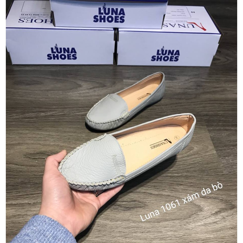 Giày moca nữ da bò LUNASHOES 1061 giầy bệt màu đen kem đỏ nâu xám fullsize bảo hành 24 tháng 1 đổi 1