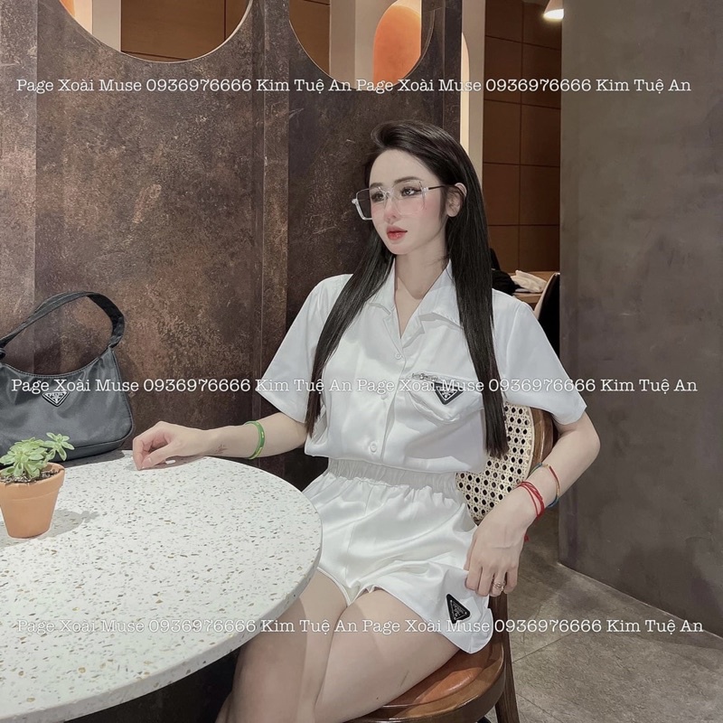 Set bộ áo vest sơ mi cổ bẻ mix quần sooc đùi Áo sơ mi cộc tay chất thô lụa
