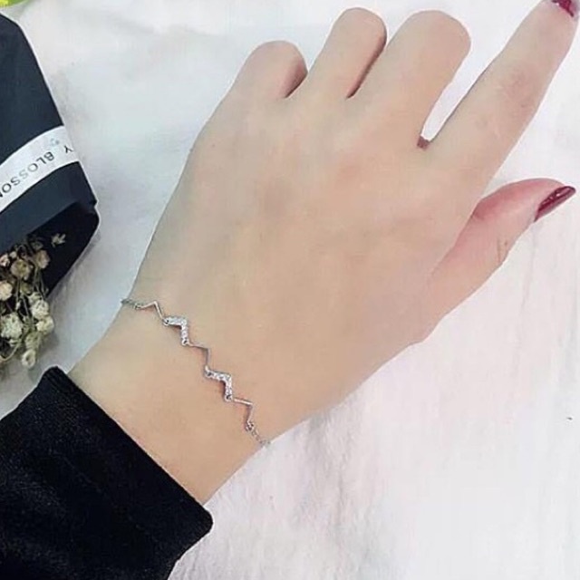 Lắc tay zic zac THJ đính đá NHÂN TẠO mềm mại -Chuẩn bạc ta