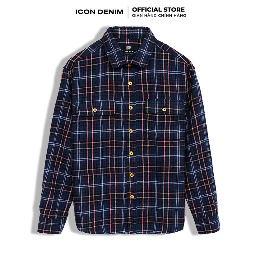 Áo Sơ Mi Nam ICON DENIM Flannel Có Túi Black & Blue Plaid