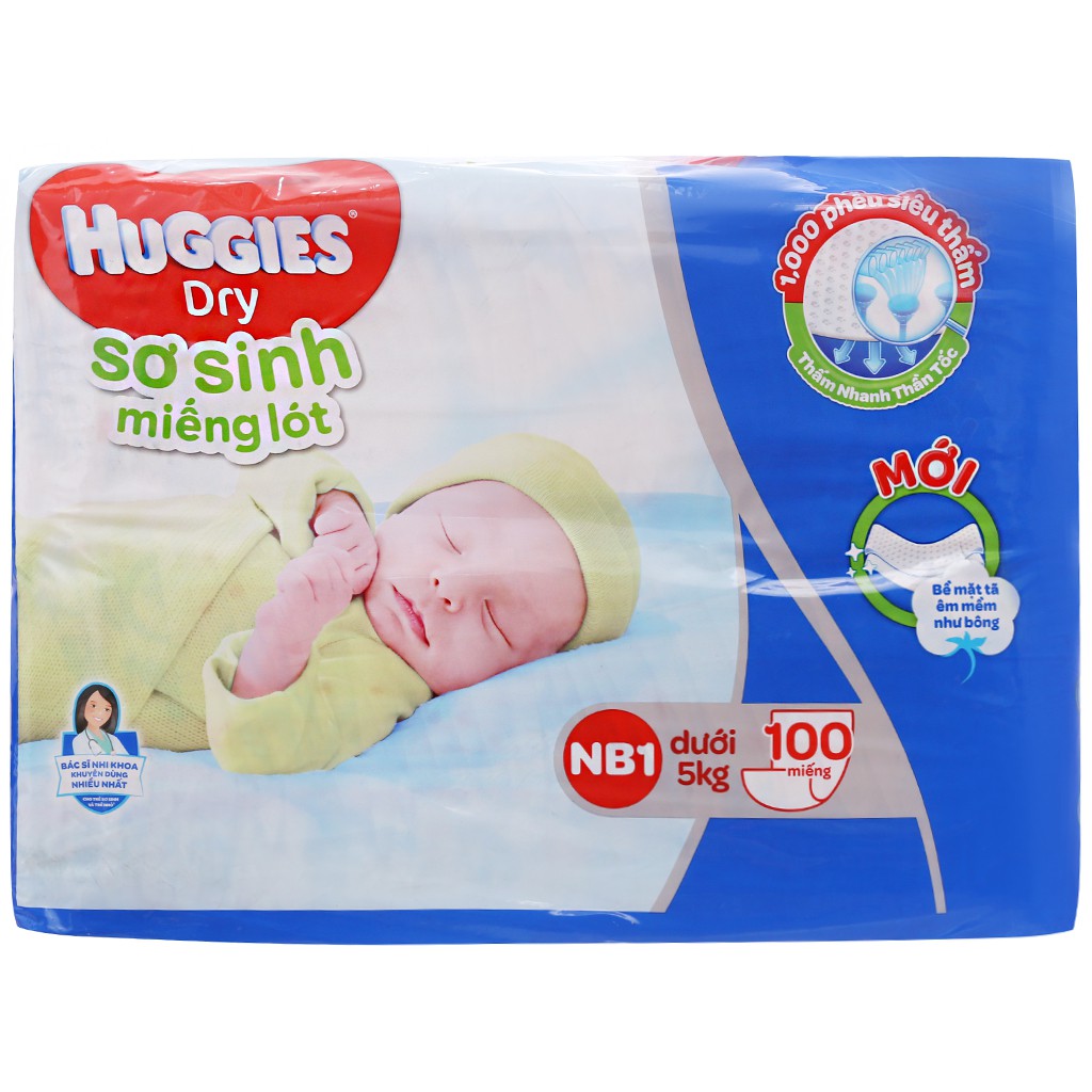 Miếng lót Sơ Sinh Huggies NB1 100 miếng/gói , NB2 60 miếng/gói