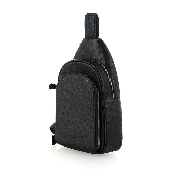 Túi đeo trước nam da đà điểu Huy Hoàng màu đen HP6443