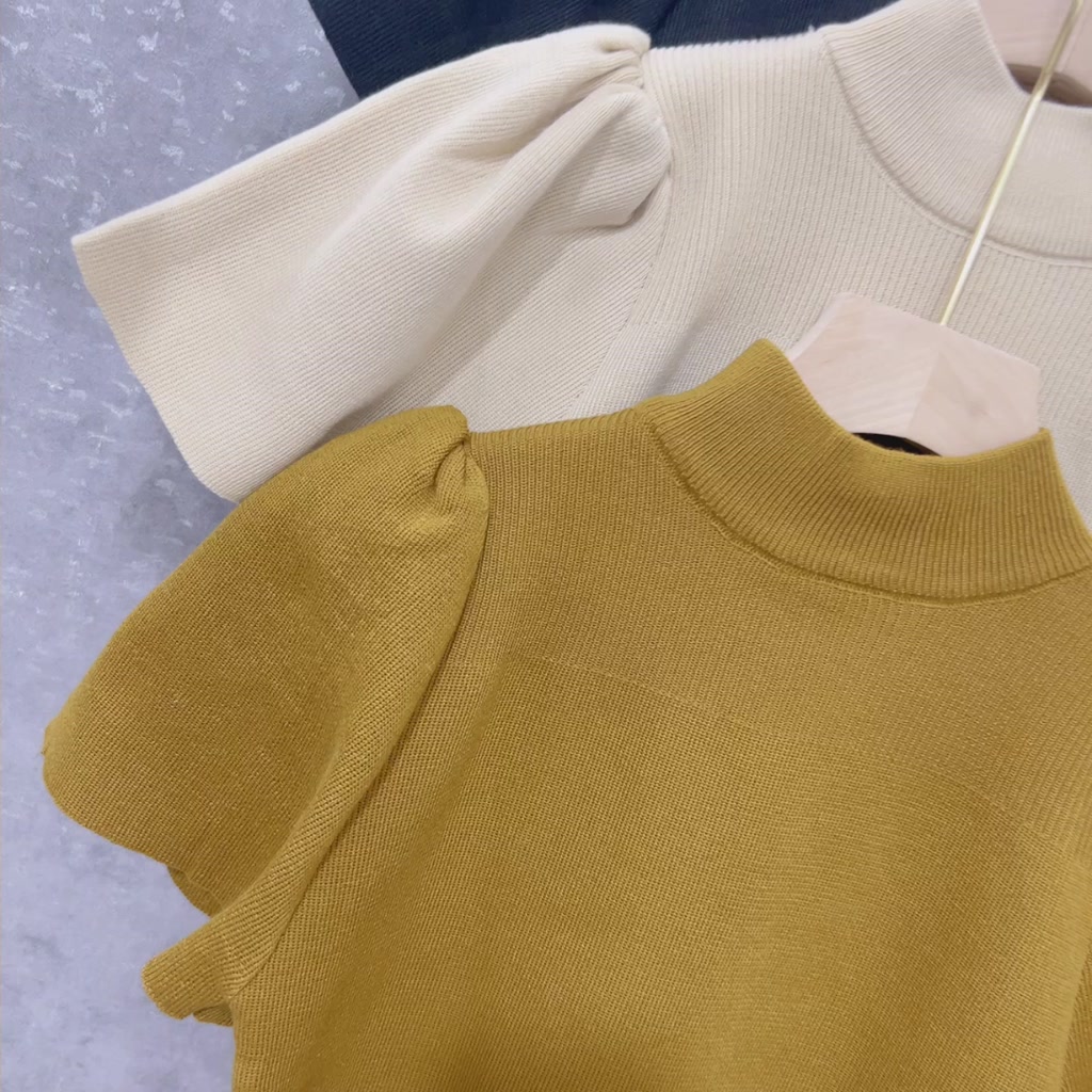 Áo len tay bồng cổ cao, Áo kiểu ngắn tay cổ cao vải len co giãn AL5129 - NhiNhi Shop | BigBuy360 - bigbuy360.vn