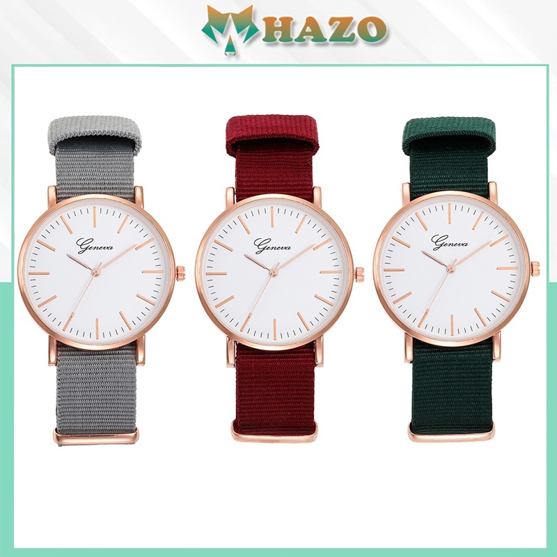 Đồng Hồ Nữ Dây Vải Geneva Mặt Tròn Nhiều Màu Phong Cách Thời Trang - Hazo